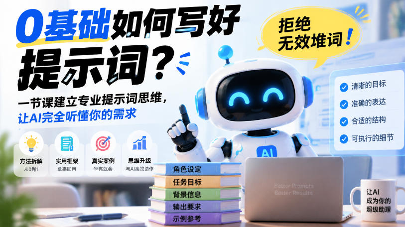 0基础如何写好提示词,拒绝无效堆词!一节课建立专业提示词思维,让AI完全听懂你的需求