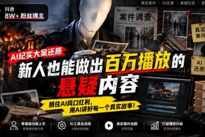 抖音8W粉丝博主的AI纪实大案还原教学，新人也能做出百W播放的悬疑内容，抓住AI风口红利，用AI讲好每一个真实故事
