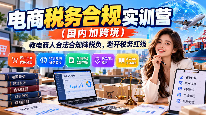 电商税务合规实训营（国内加跨境），教电商人合法合规降税负，避开税务红线