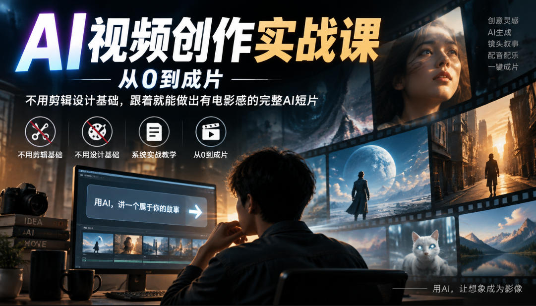 AI视频创作实战课,从0到成片,不用剪辑设计基础,跟着就能做出有电影感的完整AI短片